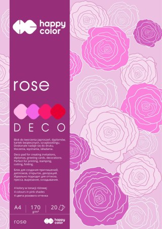 Blok Happy Color Deco Rose A4 4 kolorów 20 arkuszy, 170g, tonacja różowo-czerwona
