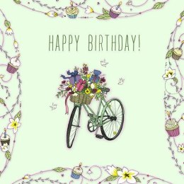 Karnet Swarovski kwadrat CL1924 Urodziny rower z kwiatami