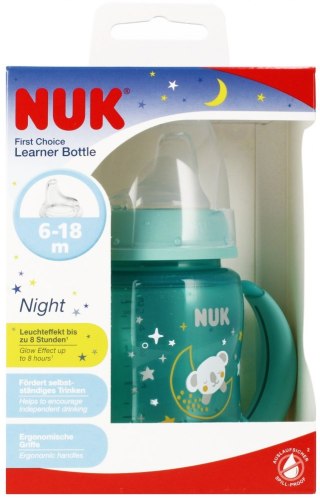 NUK MP BUTELKA 150 ML 6M Z UCHWYTEM FIRST CHOICE NIGHT ZIELONA 10215326 NUK