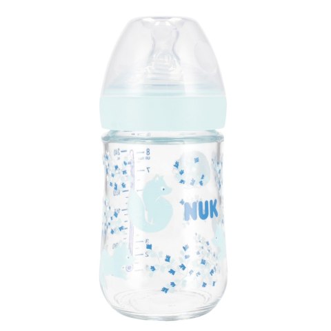 NUK MP BUTELKA SZKLANA ZE SMOCZKIEM M 240 ML NATURE SENSE NIEBIESKA 10745117 NUK