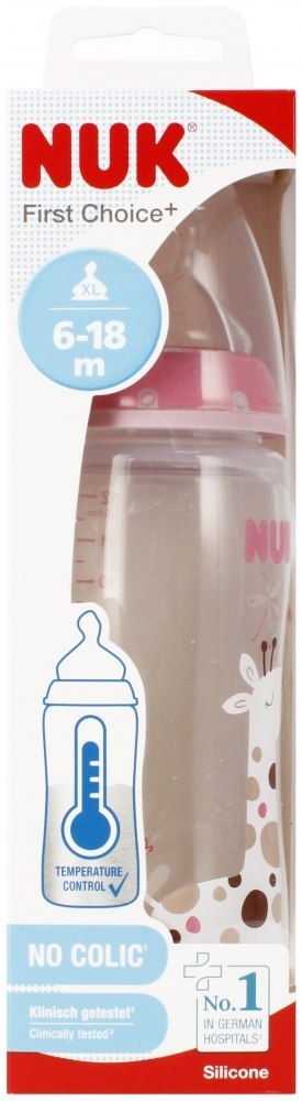 NUK MP BUTELKA Z WSKAŹNIKIEM TEMP. 300 ML 6-18M FIRST CHOICE RÓŻOWA 10216248 NUK