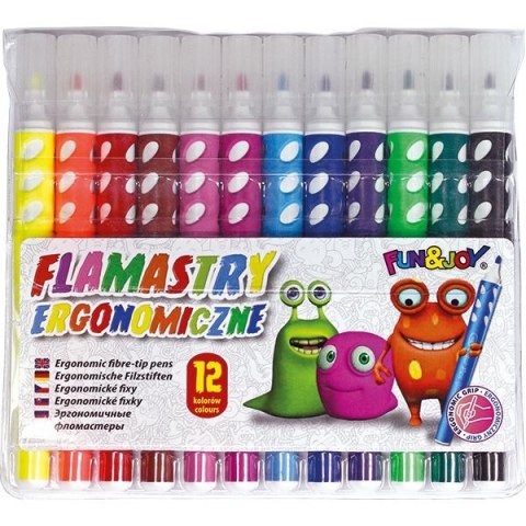 FLAMASTRY ERGONOMICZNE 12 KOLORÓW FUN&JOY FJ-218A-12