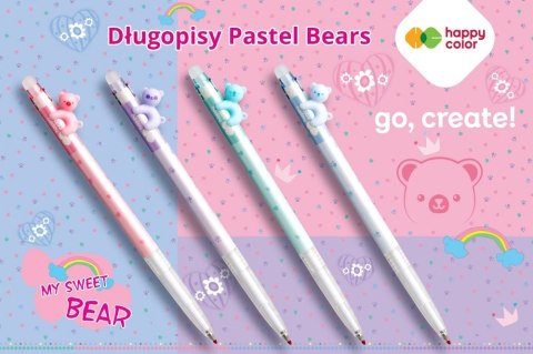 DŁUGOPIS USUWALNY/WYMAZYWALNY PASTEL BEARS, 0.5MM, NIEBIESKI, HAPPY COLOR A 12