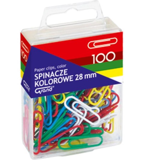 Biurowe Spinacze Kolorowe 28mm - 100 szt. w Praktycznym Pudełku Plastikowym