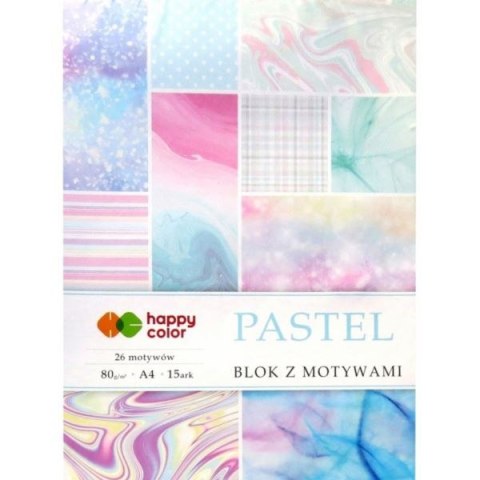 BLOK Z MOTYWAMI PASTEL, 80G/M2, A4, 15 ARK, 26 MOTYWÓW, HAPPY COLOR GDD