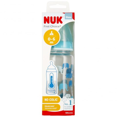 NUK BUTELKA SZKLANA Z WSKAŹNIKIEM TEMP. 240 ML 0-6M FIRST CHOICE TURKUSOWA 10745121 NUK