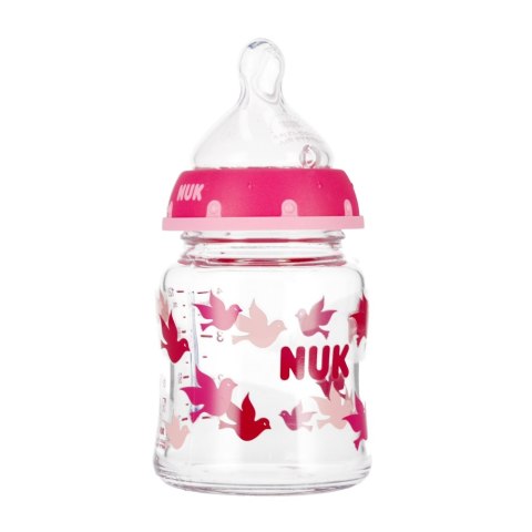 NUK BUTELKA SZKLANA Z WSKAŹNIKIEM TEMP. 120 ML 0-6M FIRST CHOICE RÓŻOWA 10747114 NUK