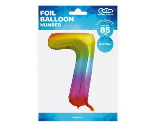 BALON FOLIOWY CYFRA 7, TĘCZOWA, 85 CM GODAN