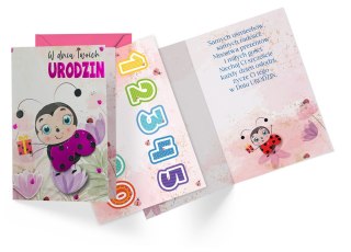 KARNET DK-1071 URODZINY DZIECIĘCE WYMIENNE CYFERKI BIEDRONKA PASSION CARDS - KARTKI