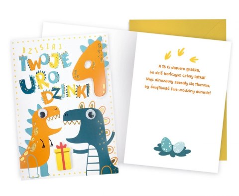 KARNET DKP-037 URODZINY 4 CYFERKI, DINOZAURY PASSION CARDS - KARTKI KARNET DKP-037 URODZINY 4 CYFERKI, DINOZAURY PASSION CARDS - KARTKI