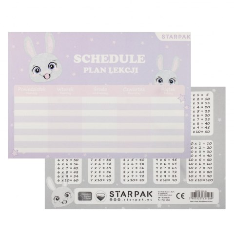 PLAN LEKCJI Z TABLICZKĄ MNOŻENIA A5 RABBIT STARPAK 536146 STARPAK