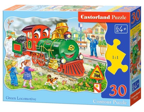 PUZZLE 30 ELEMENTÓW, KONTUROWE GREEN LOCOMOTIVE CASTORLAND B-03433 CASTOR