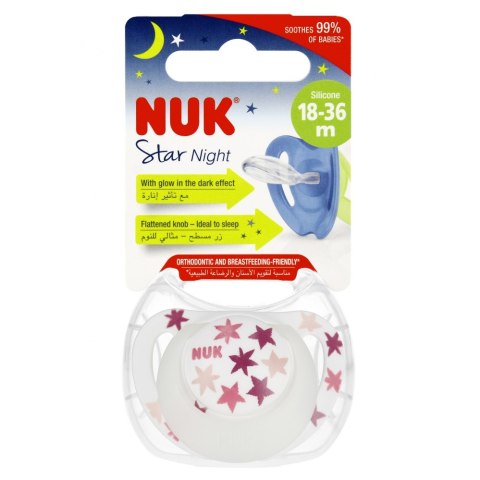 NUK SMOCZEK USPOKAJAJĄCY SILIKONOWY 18-36 M STAR NIGHT RÓŻOWY 10739749 NUK