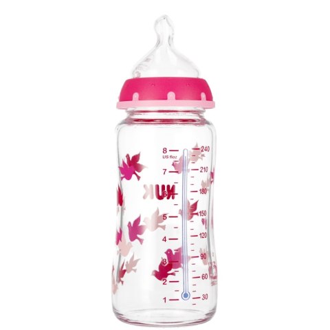 NUK BUTELKA SZKLANA Z WSKAŹNIKIEM TEMP. 240 ML 0-6M FIRST CHOICE MIX KOLORÓW 10745121 NUK