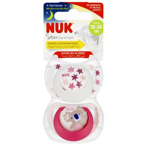 NUK SMOCZEK USPOKAJAJĄCY SILIKONOWY 18-36M STAR DAY&NIGHT RÓŻ OP.2 SZT.10739735 NUK