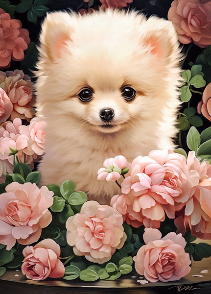 PUZZLE 60 EL. POMERANIAN PUPPY IN ROSES CASTORLAND B-066261 CASTOR