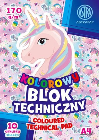 BLOK TECHNICZNY A4 10 KARTEK KOLOROWYCH 170G ASTRA 106021006 ASTRA