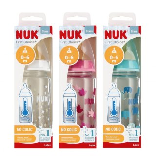 NUK BUTELKA SZKLANA Z WSKAŹNIKIEM TEMP. 240 ML 0-6M FIRST CHOICE MIX KOLORÓW 10745122 NUK