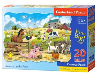 PUZZLE 20 MAXI PODŁOGOWE, KONTUROWE ANIMALS ON THE FARM CASTORLAND C-02429 CASTOR