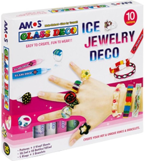 FARBY WITRAŻOWE GLASS DECO ICE JEWELRY Z BIŻUTERIĄ 10 KOL. 10,5 ML AMOS GD10P10IJ