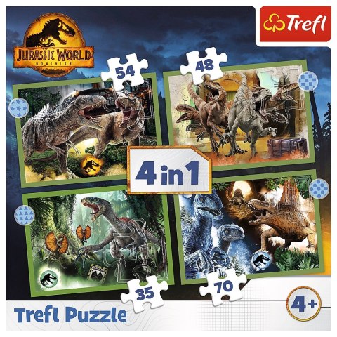 PUZZLE 4W1 GROZNE DINOZAURY TREFL 34607