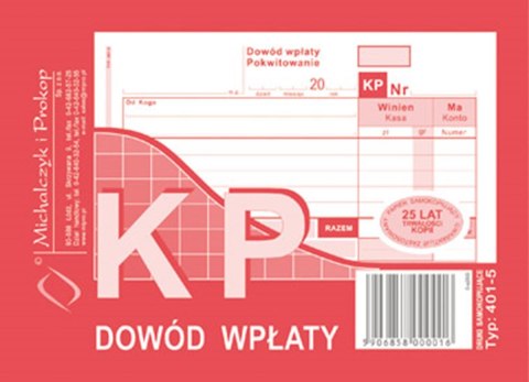 DRUK DOWÓD WPŁATY KP WIELOKOPIUJĄCY A6 MICHALCZYK&PROKOP 401-5 MICHALCZYK I PROKOP