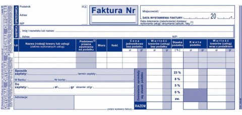 DRUK FAKTURA SPRZEDAŻY W CENACH NETTO 1/3A4 MP 105-8E MIC MICHALCZYK I PROKOP