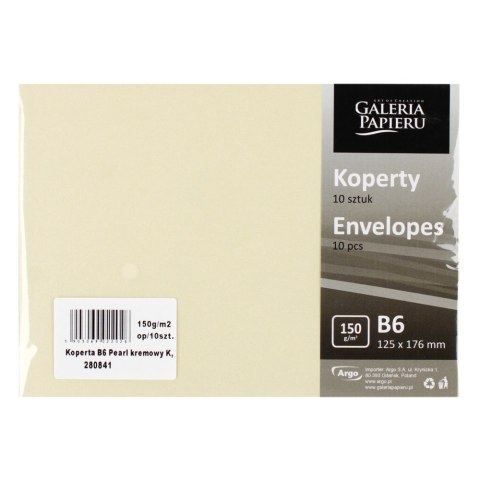 KOPERTA B6 KREMOWA PERŁOWA GALERIA PAPIERU OP.10 SZT. ARGO 280841 GAL ARGO