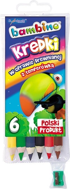 KREDKI 6 KOLORÓW BAMBINO W DREWNIE TEMPERÓWKA MAJEWSKI KR.6/15BAM ST. MAJEWSKI