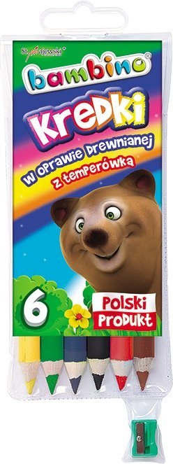 KREDKI 6 KOLORÓW BAMBINO W DREWNIE TEMPERÓWKA MAJEWSKI KR.6/15BAM ST. MAJEWSKI