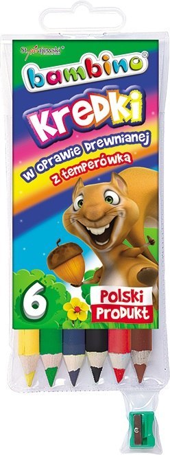 KREDKI 6 KOLORÓW BAMBINO W DREWNIE TEMPERÓWKA MAJEWSKI KR.6/15BAM ST. MAJEWSKI