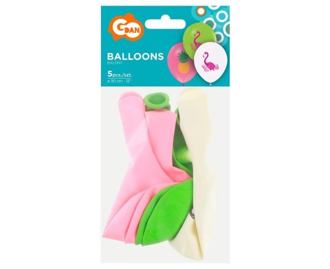 BALONY FLAMINGI I ANANASY, 12"/ 5 SZT. GODAN