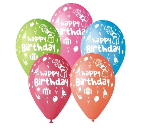 BALONY PREMIUM "HAPPY BIRTHDAY PARTY , 12" / 5 SZT. GS110/P097 GODAN