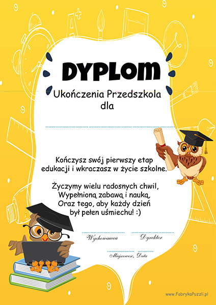 Dyplom ukończenia przedszkola - Darmowy do pobrania PDF - Wzór 3